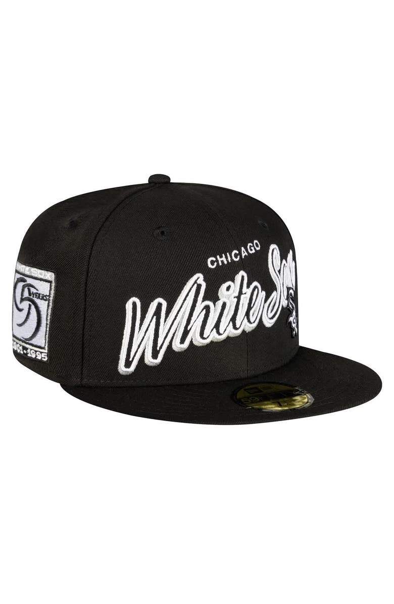 New Era Men's New Era Black Chicago White Sox Script Sided 59FIFTY Fitted Hat, Main, color, 