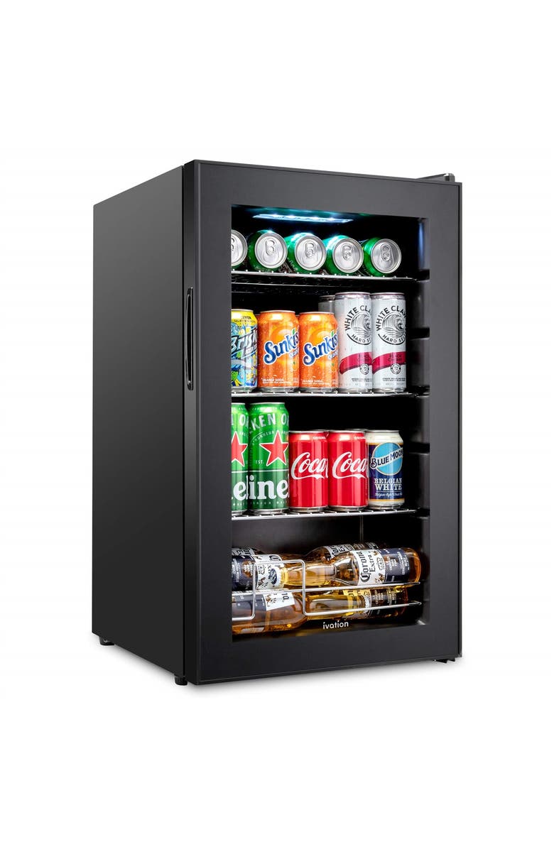 Ivation 101 Can Beverage Refrigerator, Freestanding Mini Fridge with Glass Door, Main, color, Black