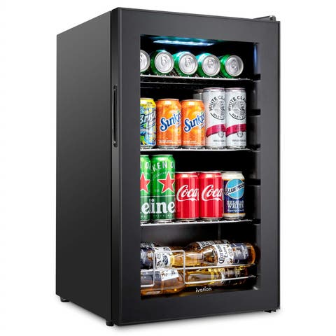 101 Can Beverage Refrigerator, Freestanding Mini Fridge with Glass Door