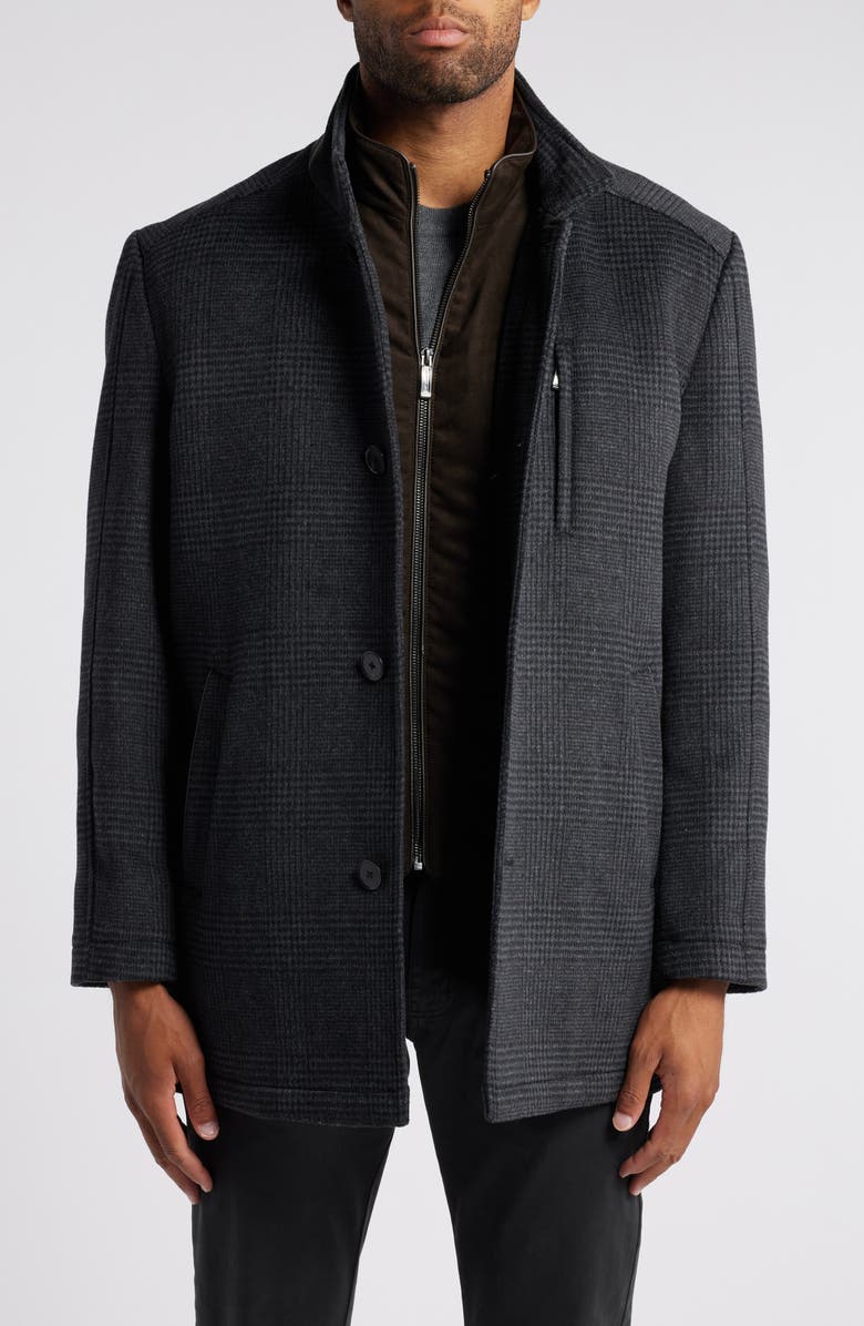 Johnston & Murphy Upton Car Coat with Removable Bib, Main, color, Charcoal Plaid