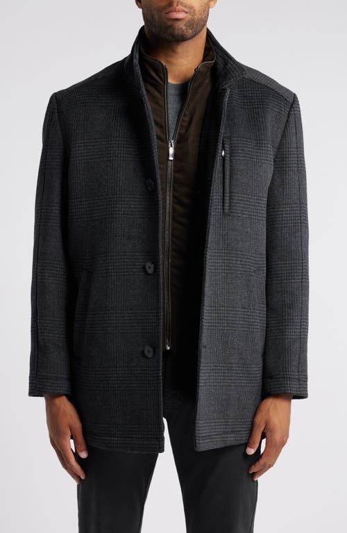 Johnston & Murphy Upton Car Coat with Removable Bib in Charcoal Plaid 