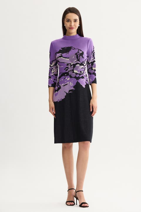 A-Line Abstract Jacquard Soft Knit Dress