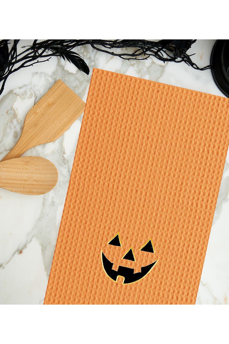 Jack O' Lantern Pumpkin Halloween Waffle Weave Cotton Kitchen Towel, Alternate, color, Orange