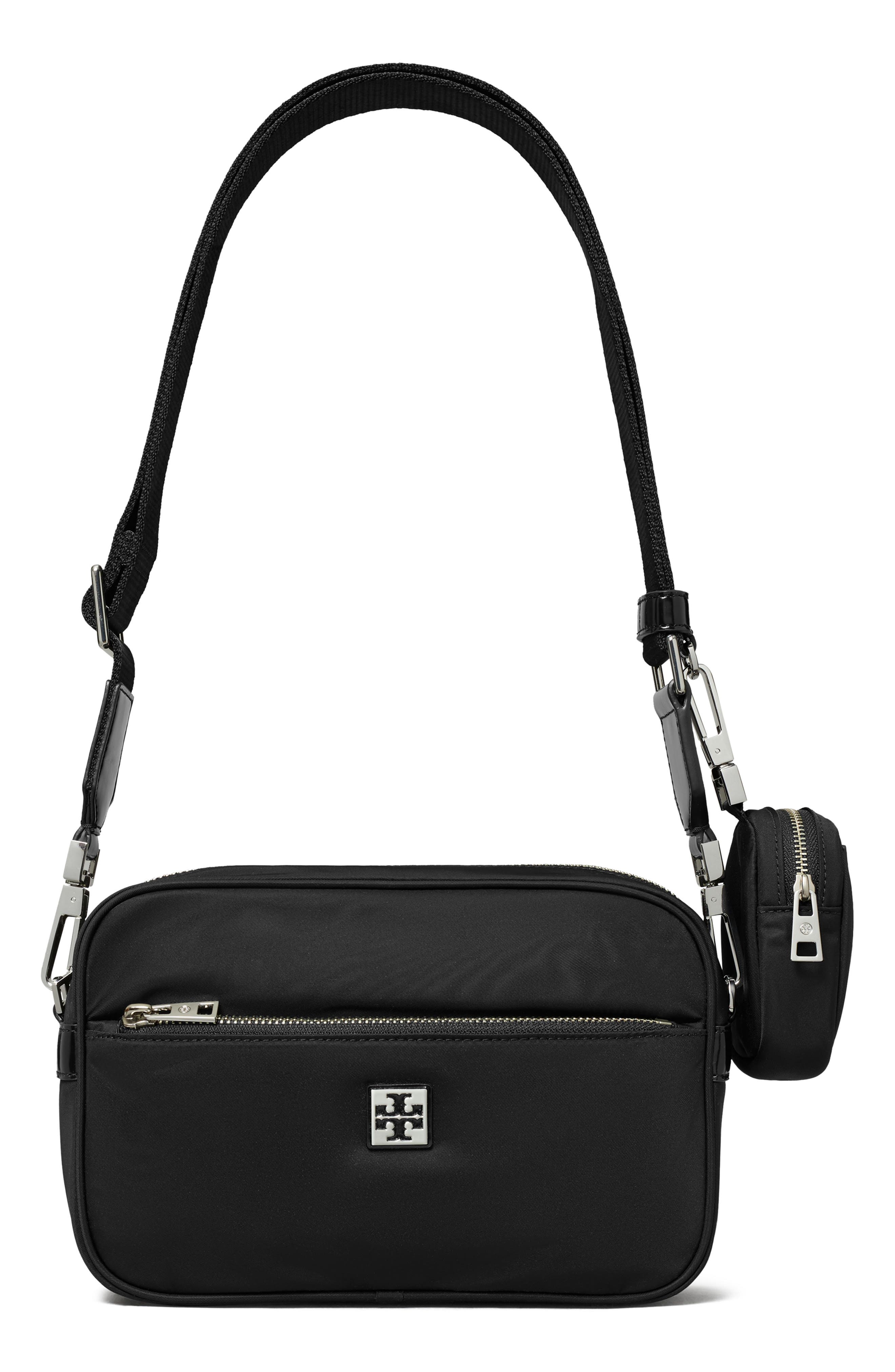 Tory Burch Virgina Nylon Shoulder Bag, Alternate, color, Black