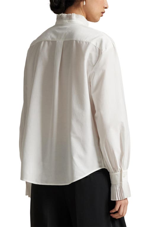 Polo Ralph Lauren Pleate Bib Cotton & Silk Button-up Shirt In White