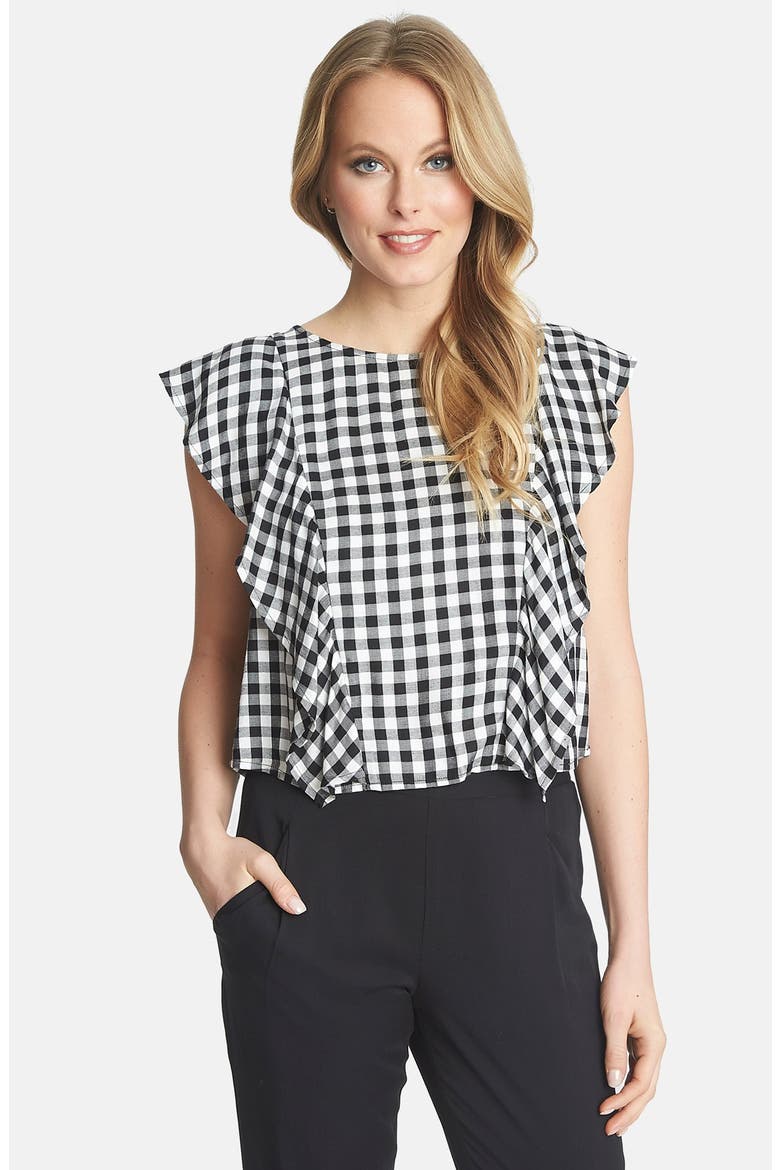 Ruffle Gingham Blouse, Main, color, RICH BLACK