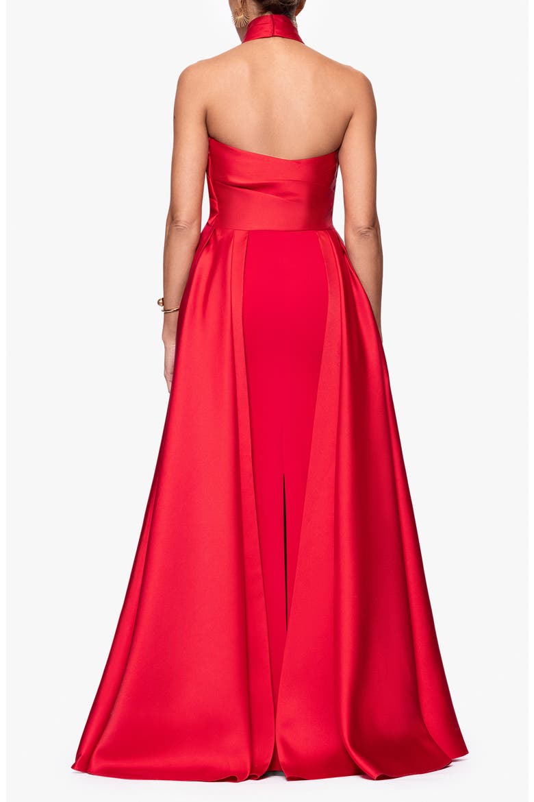 Twist Halter Neck Mikado Scuba Crepe Gown, Alternate, color, RED