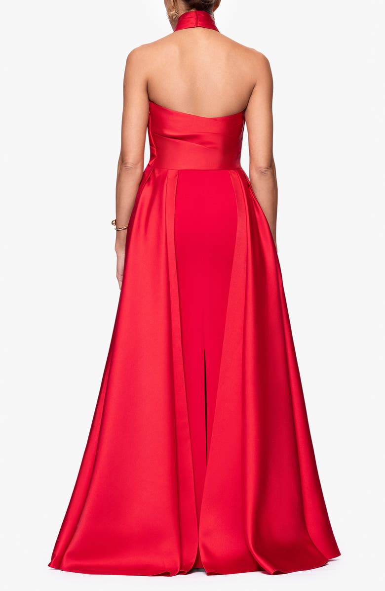 Betsy & Adam Twist Halter Neck Mikado Scuba Crepe Gown, Alternate, color, Red