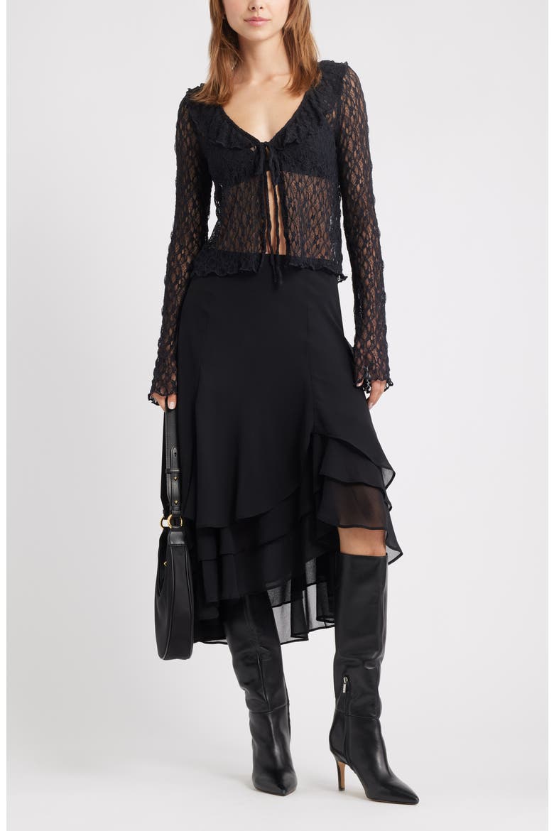Layered Asymmetric Chiffon Midi Skirt, Alternate, color, BLACK