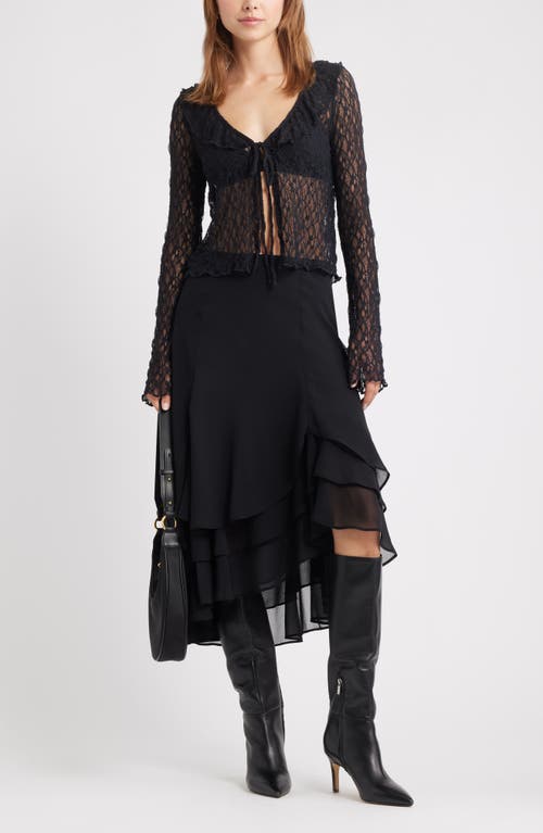 Open Edit Layered Asymmetric Chiffon Midi Skirt In Black