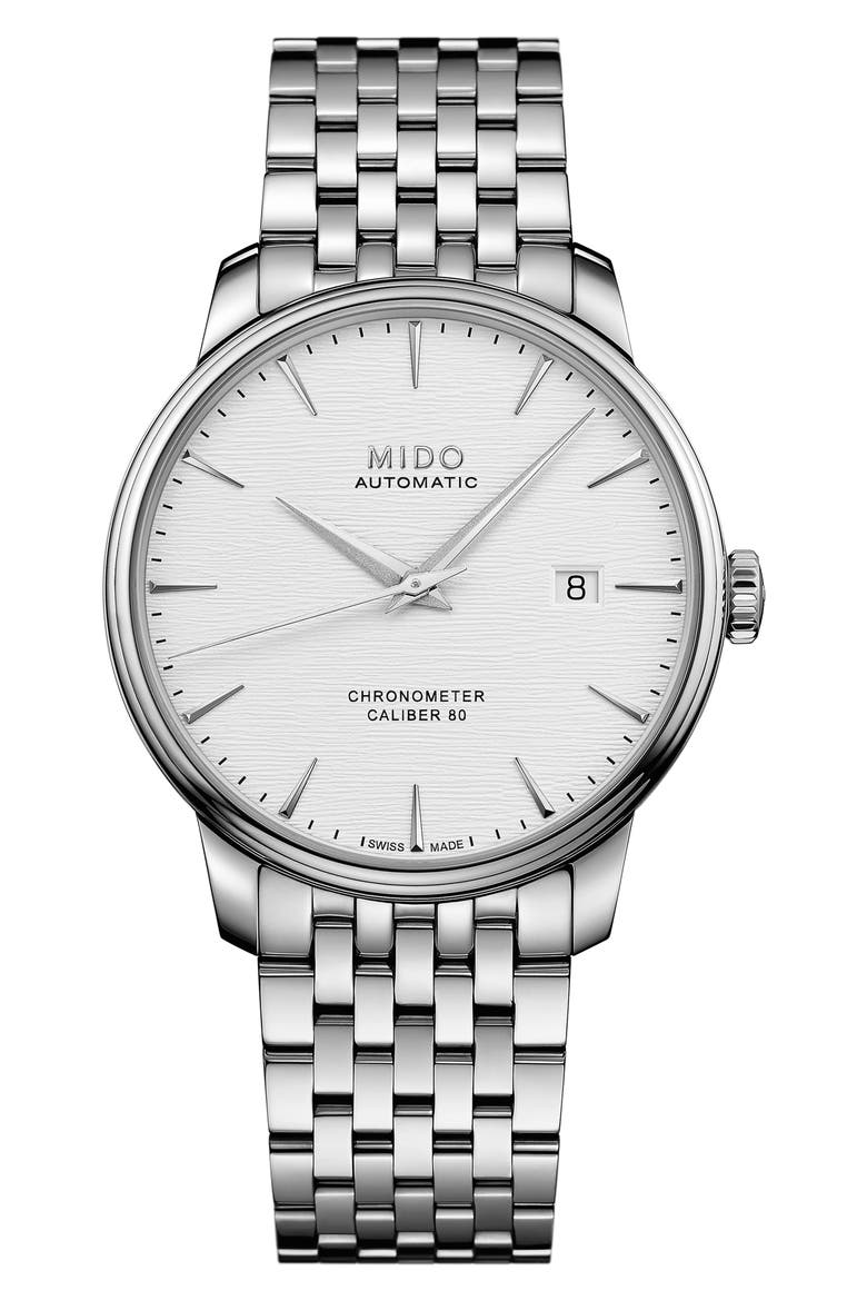 Baroncelli Automatic Watch, 40mm, Main, color, SILVER/ WHITE/ SILVER