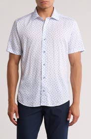 David Donahue Print Short Sleeve Sport Shirt