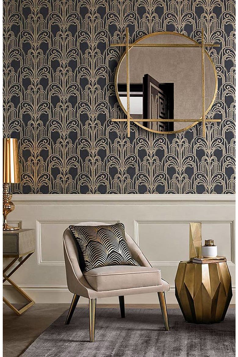 Art Deco Black & Gold Removable Wallpaper, Alternate, color, BLACK/ GOLD