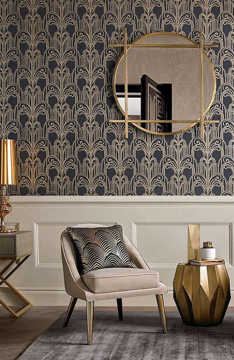 GRAHAM AND BROWN Art Deco Black & Gold Removable Wallpaper, Alternate, color, 