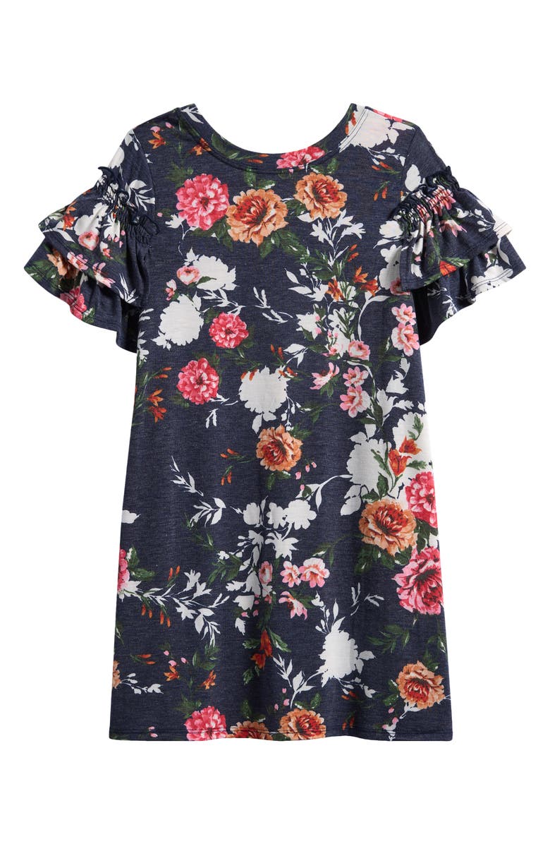 Truly Me Kids' Floral Ruffle Sleeve Dress, Alternate, color, Blue Multi
