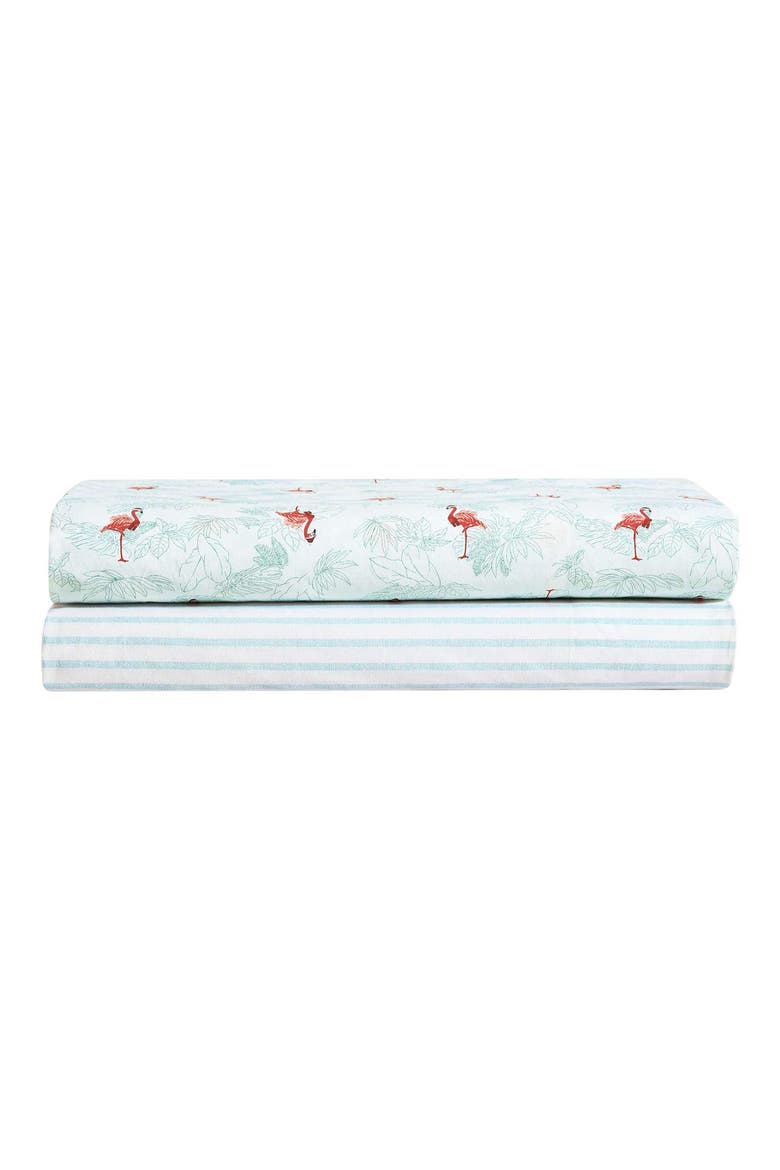 Cool Beach Stripe Cotton Percale Sheet Set, Alternate, color, TURQUOISE-AQUA
