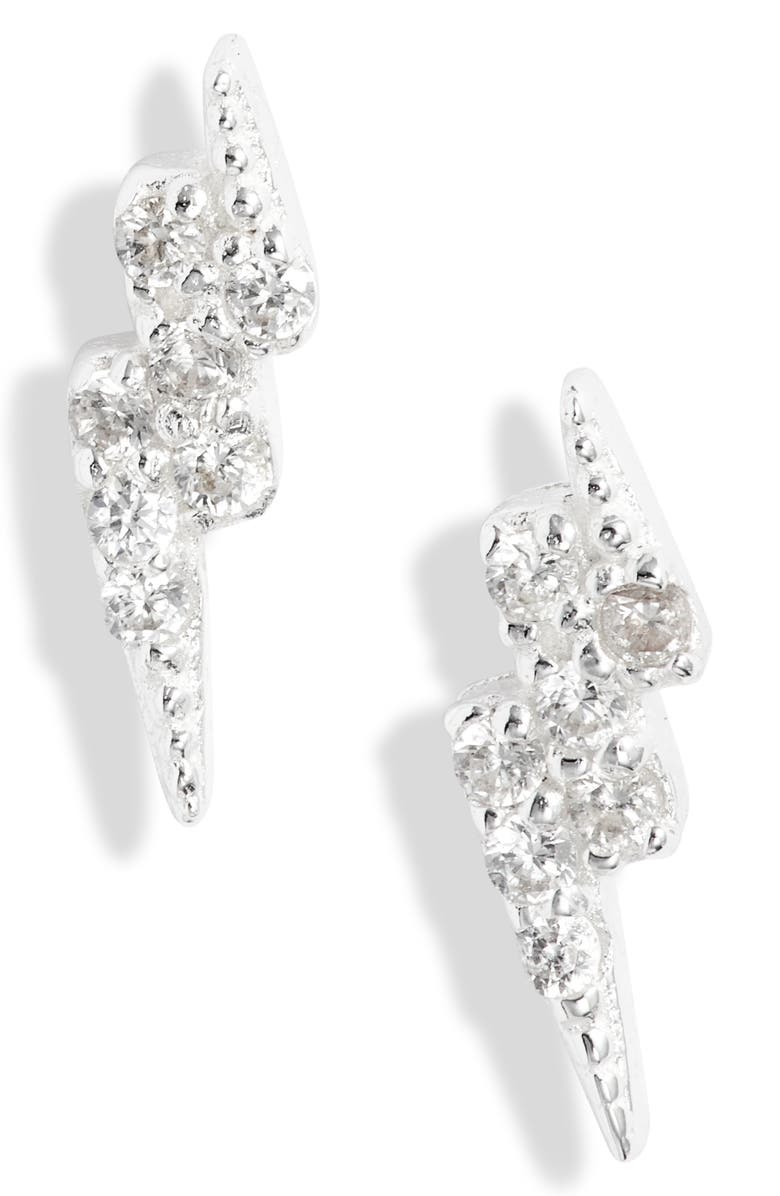 Argento Vivo Sterling Silver Teeny Pavé Lightning Bolt Stud Earrings, Main, color, 