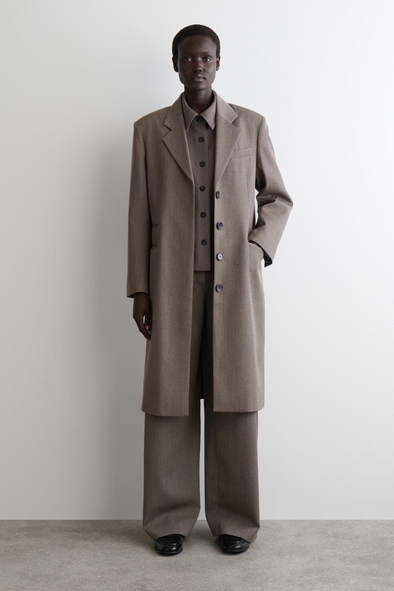 Regular Wool-Blend Wide-Leg Pants, Main, color, BROWN MÉLANGE