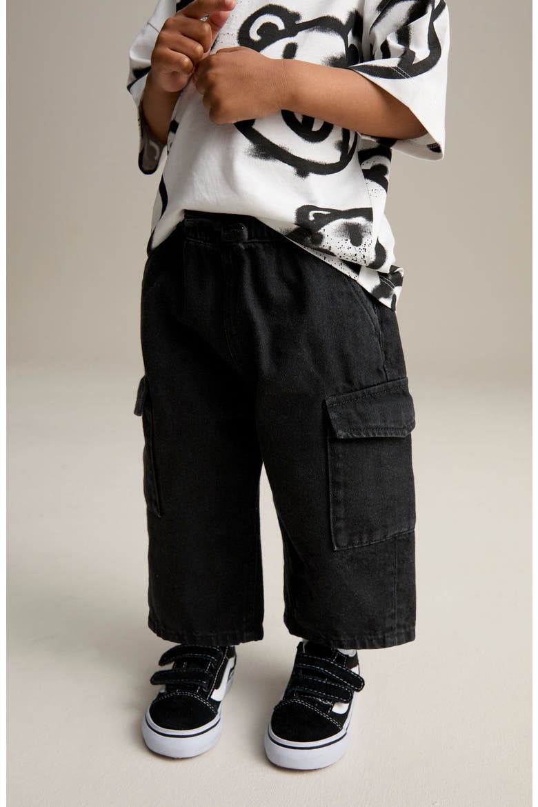 Kids' Wide Leg Cargo Jeans, Alternate, color, BLACK