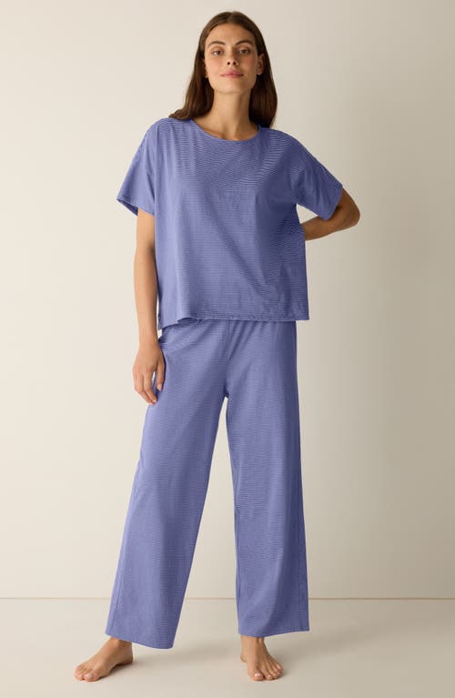 Eileen Fisher Stripe Organic Cotton Ankle Wide Leg Pull-on Pants In Purple