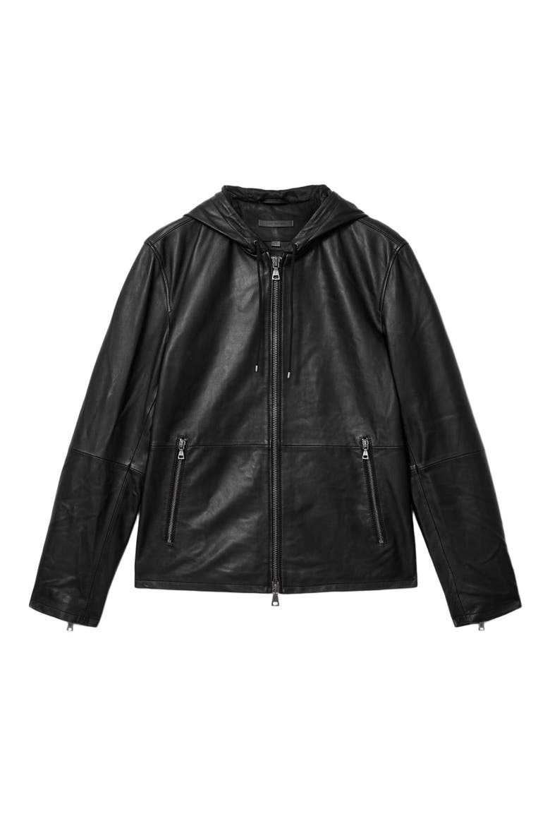 Niko Leather Hoodie, Alternate, color, BLACK