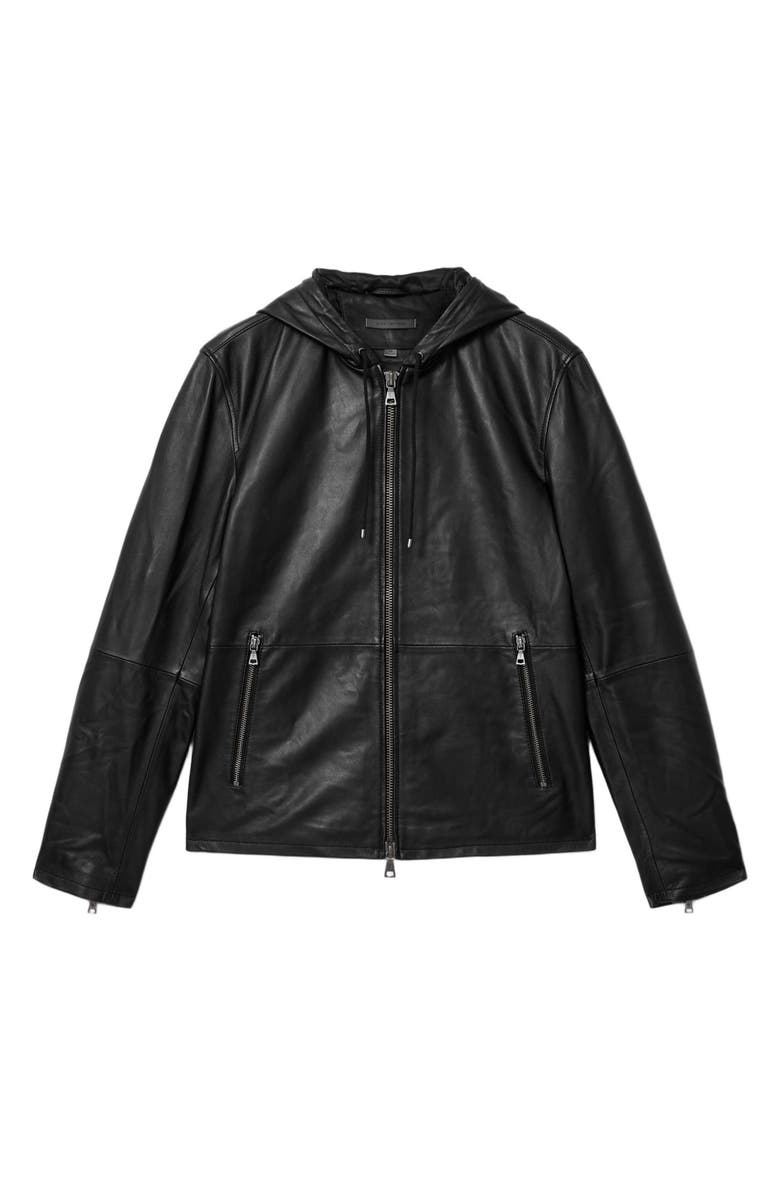 John Varvatos Niko Leather Hoodie, Alternate, color, Black