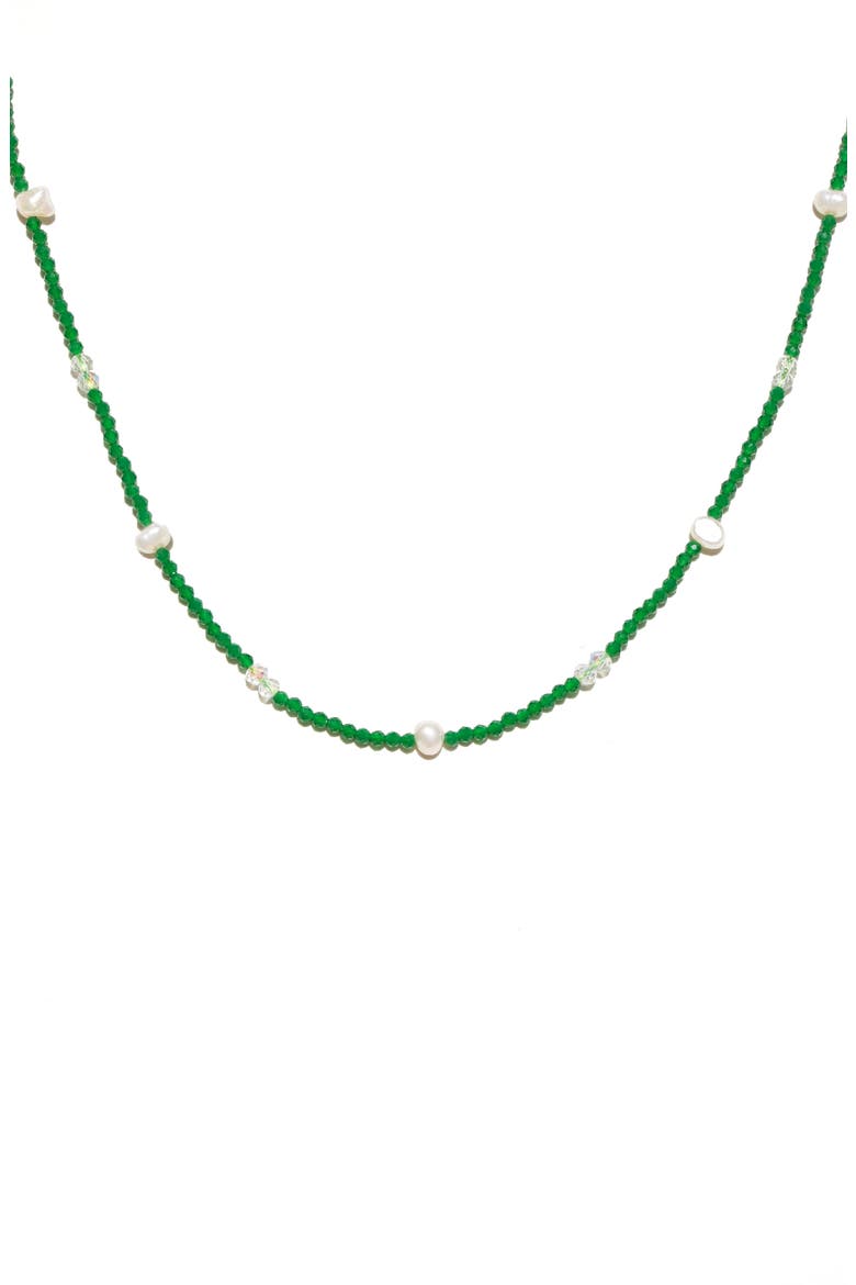 Imitation Pearl and Green Bead Chain Necklace, Main, color, GOLD