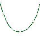 Girls Crew Imitation Pearl and Green Bead Chain Necklace