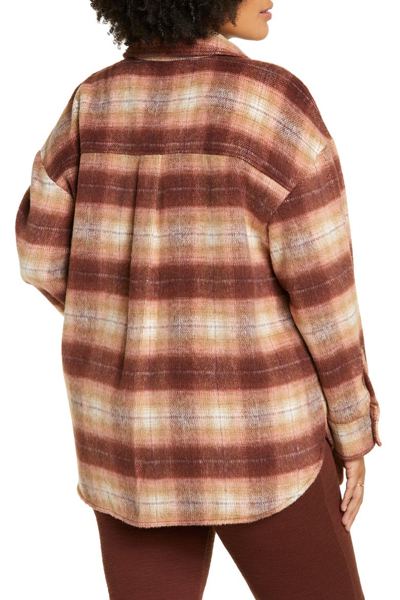 Plaid Brushed Shacket, Alternate, color, BROWN FIVER OMBRE PLAID