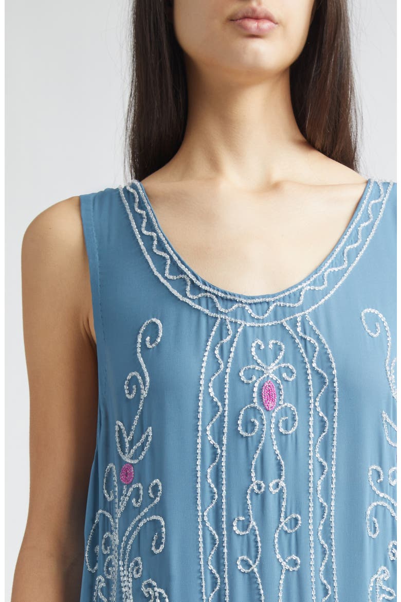 Sea Flower Beaded Fringe Silk Dress, Alternate, color, BLUE MULTI