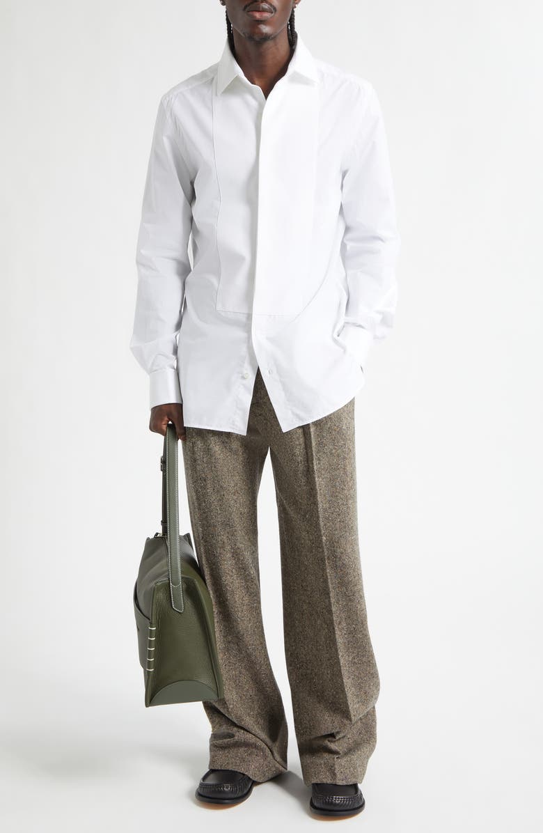 JW Anderson Pleated Straight Leg Wool Donegal Tweed Trousers, Alternate, color, Black/ Beige