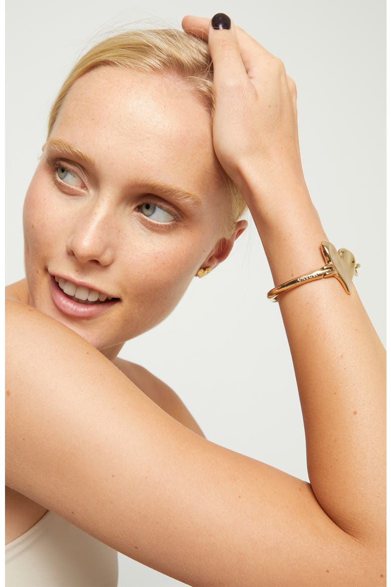 Semi-Rigid Bracelet Plated In 18K Gold With Heart Detail, Alternate, color, Gold