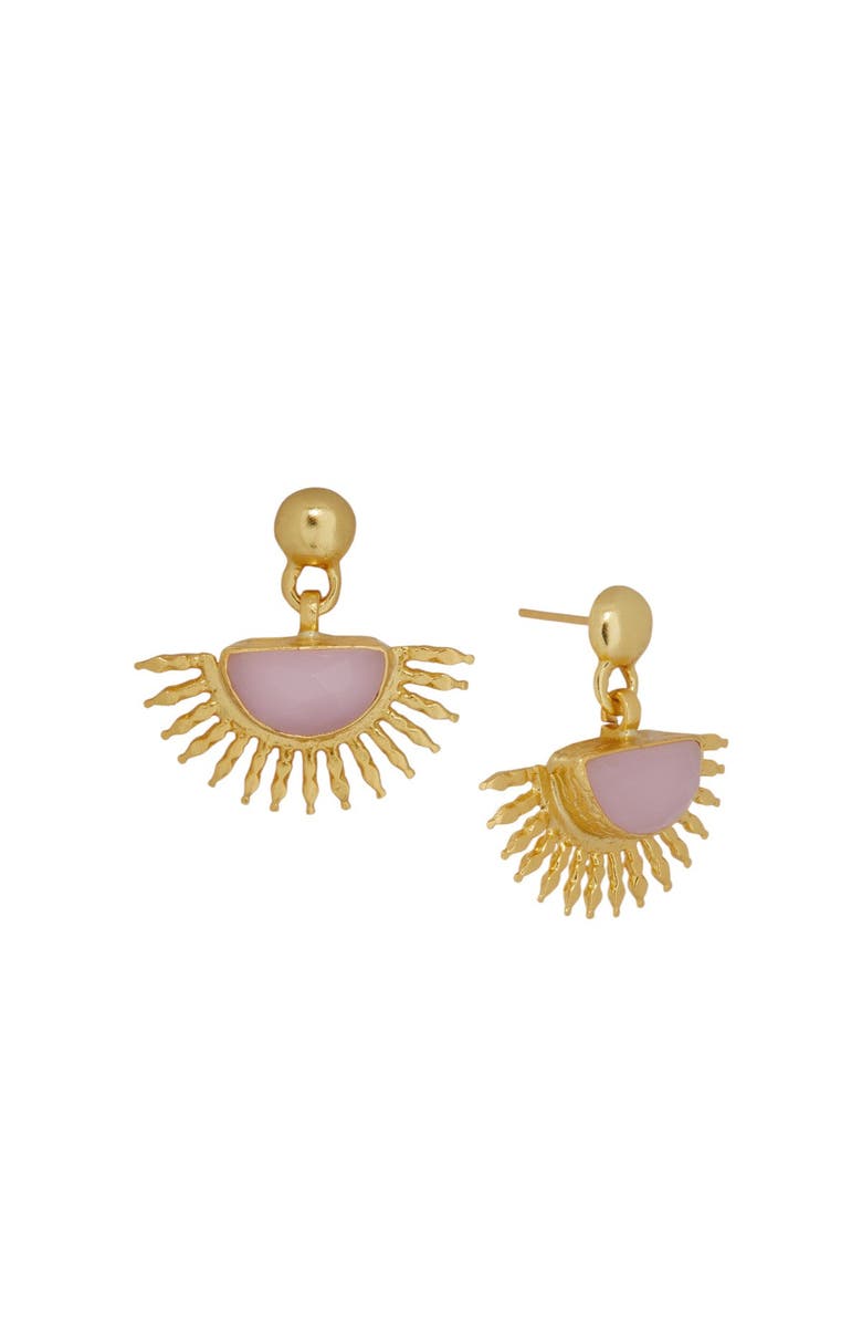 Ottoman Hands Sunrise Rose Quartz Drop Stud Earrings, Main, color, Gold
