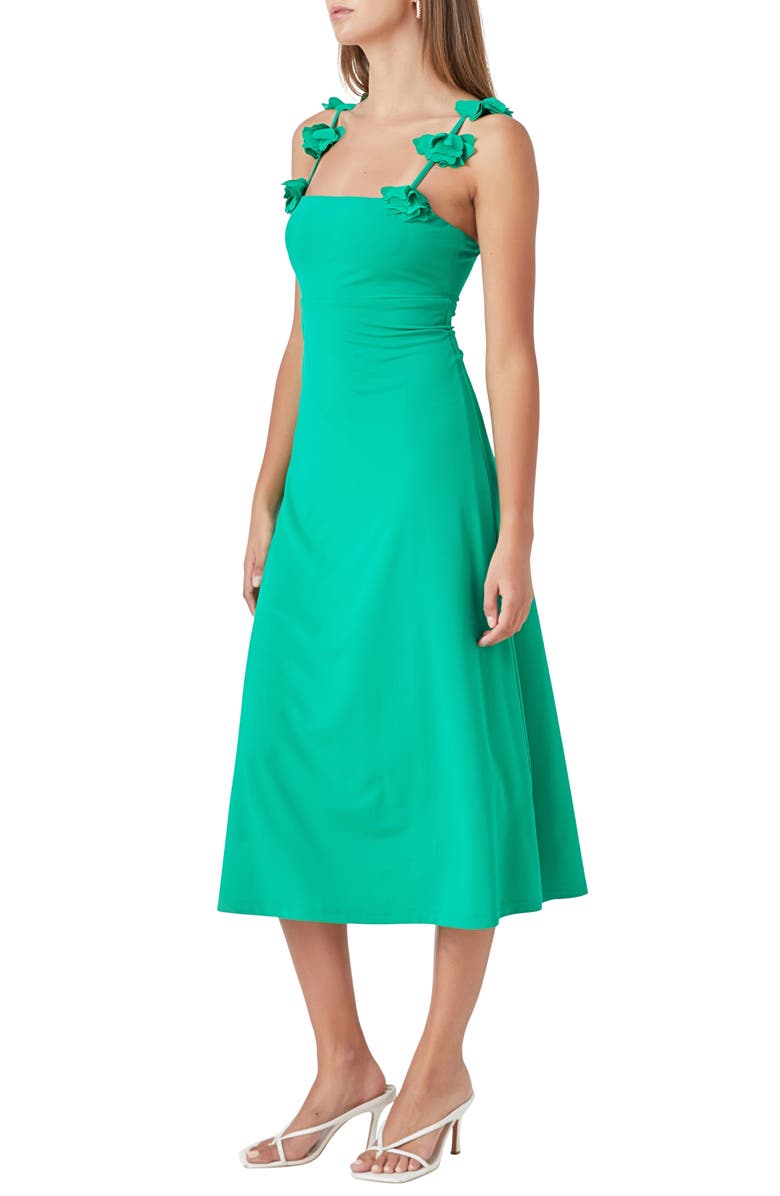 Endless Rose Rosette Strap Jersey Midi Dress, Alternate, color, 