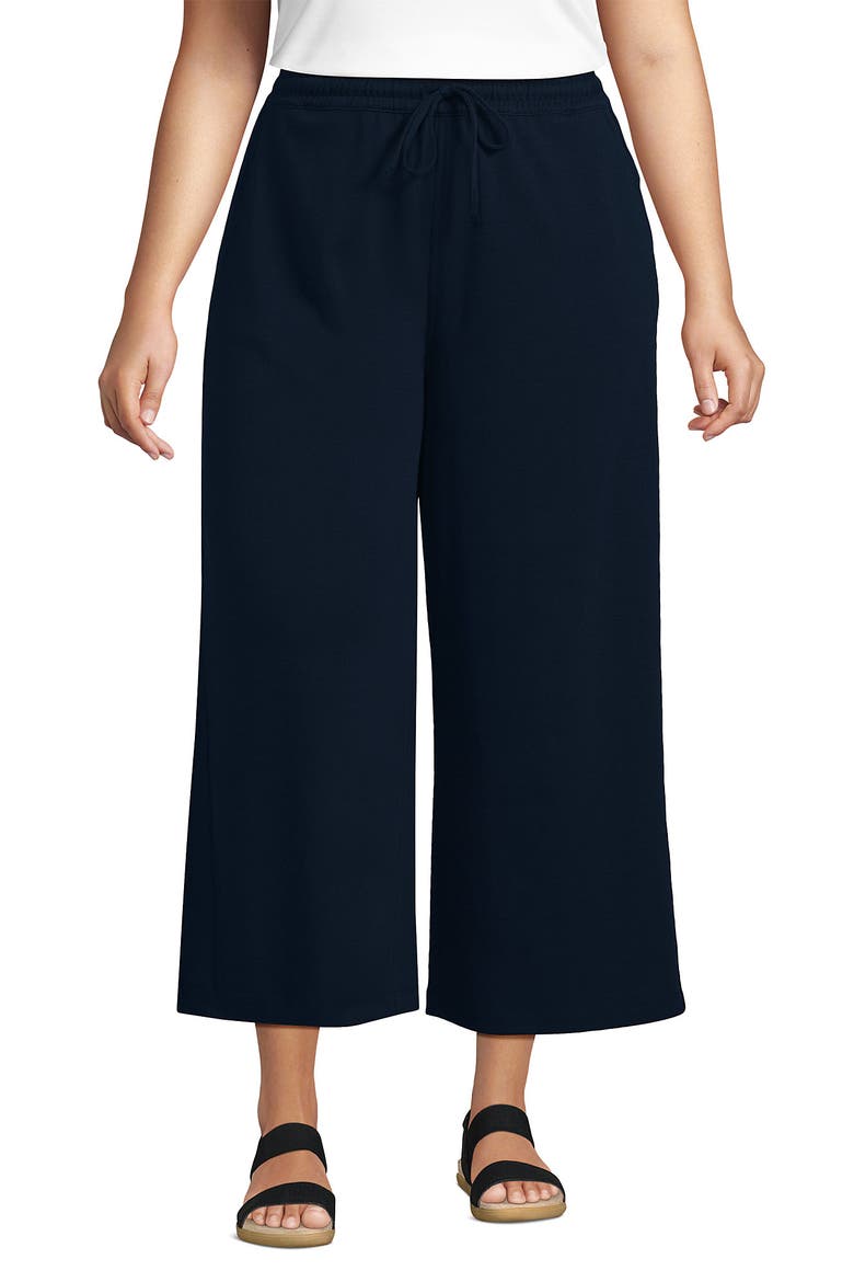 Plus Size Sport Knit Elastic Waist Wide Leg Crop Pants, Main, color, Radiant Navy