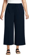 Lands' End Plus Size Sport Knit Elastic Waist Wide Leg Crop Pants