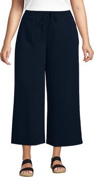 Lands' End Plus Size Sport Knit Elastic Waist Wide Leg Crop Pants