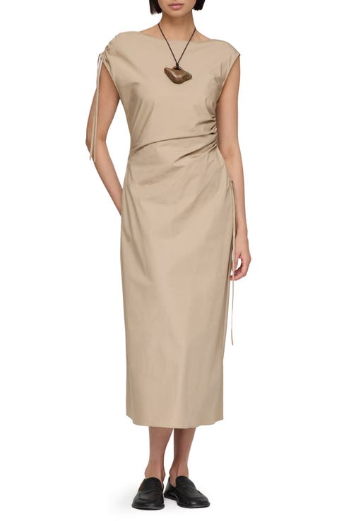 Gathered Organic Cotton Poplin Midi Dress