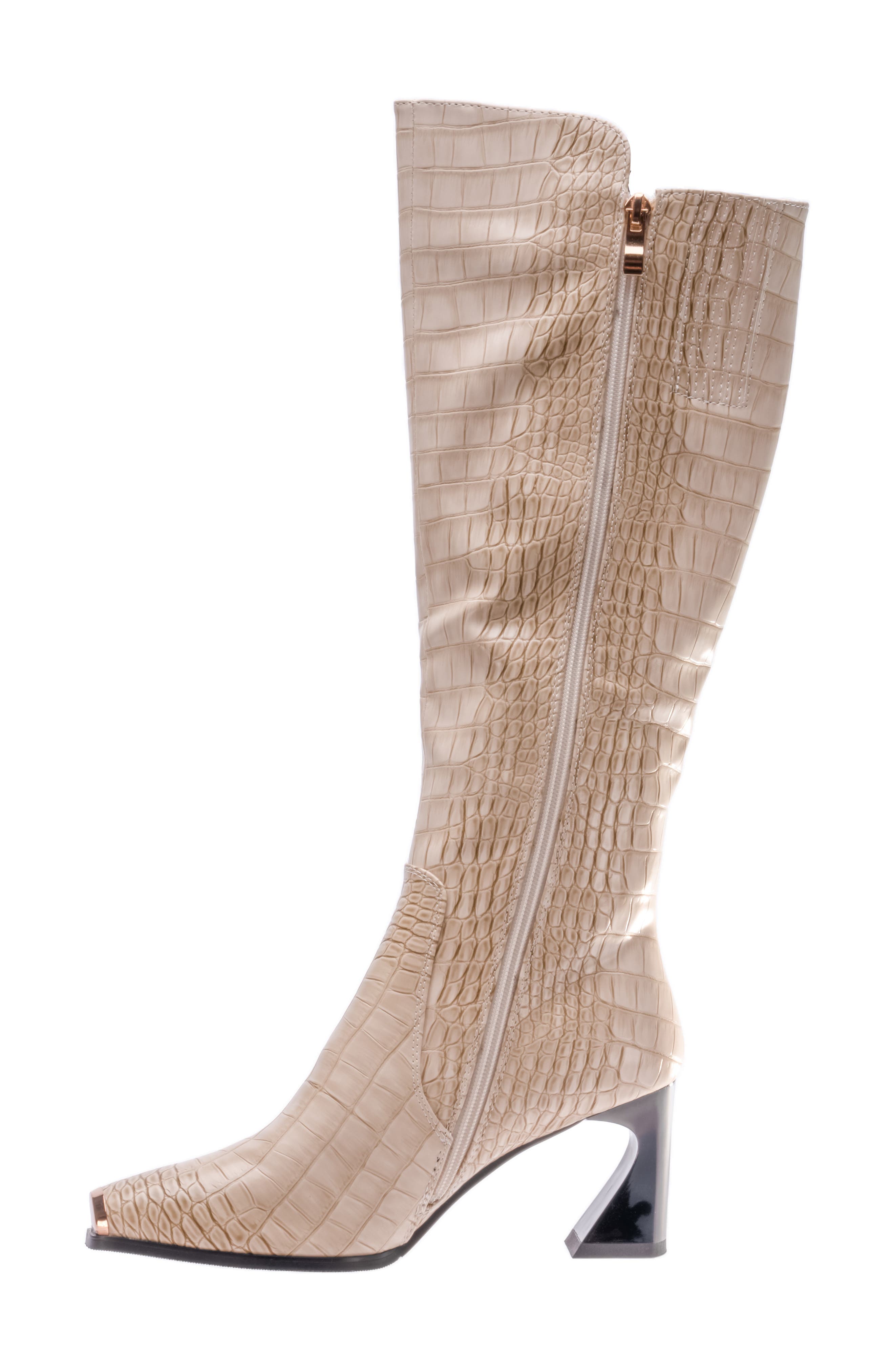 London Croc Embossed Knee High Boot, Alternate, color, BONE