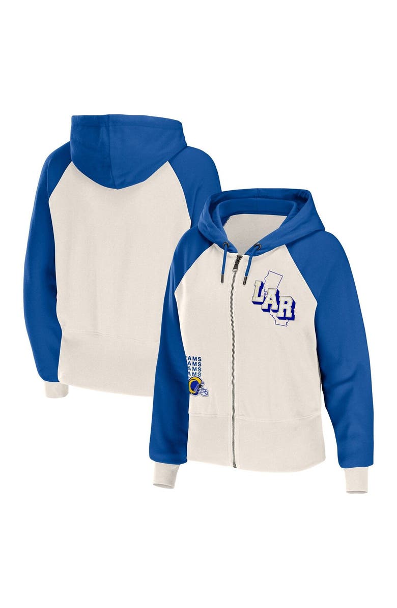 WEAR by Erin Andrews Women's WEAR by Erin Andrews Cream Los Angeles Rams Colorblock Lightweight Full-Zip Hoodie, Main, color, 
