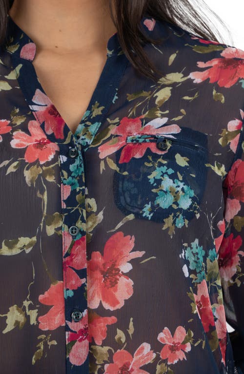 Kut From The Kloth Jasmine Chiffon Button-up Shirt In Potenza Navy Aqua