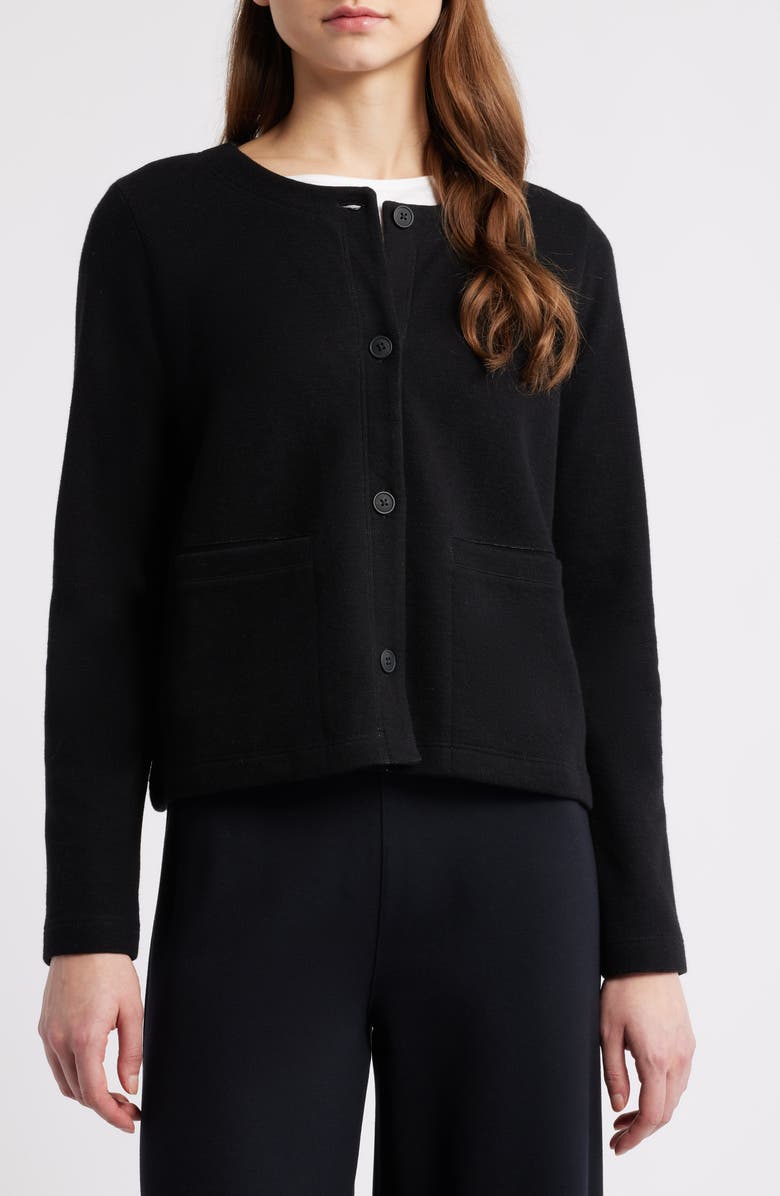 Eileen Fisher Organic Cotton Short Jacket, Alternate, color, Black