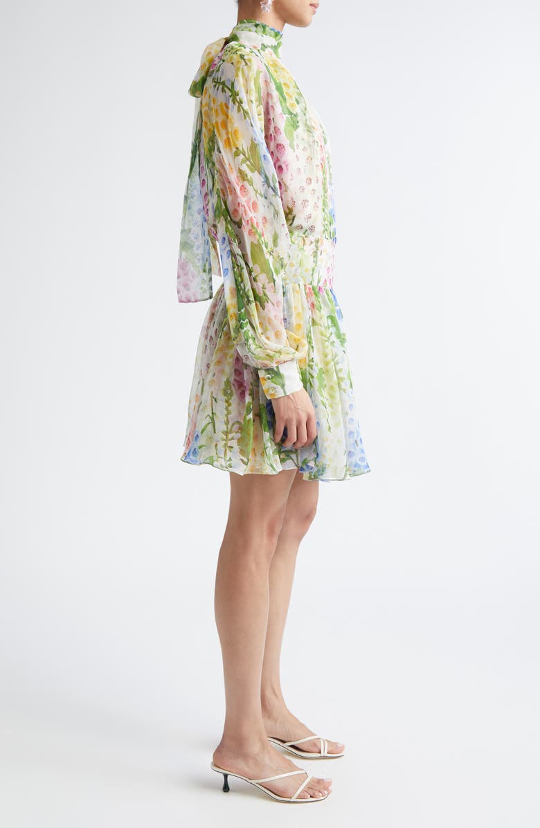 Oscar de la Renta Foxglove Long Sleeve Silk Chiffon Dress, Alternate, color, White Multi
