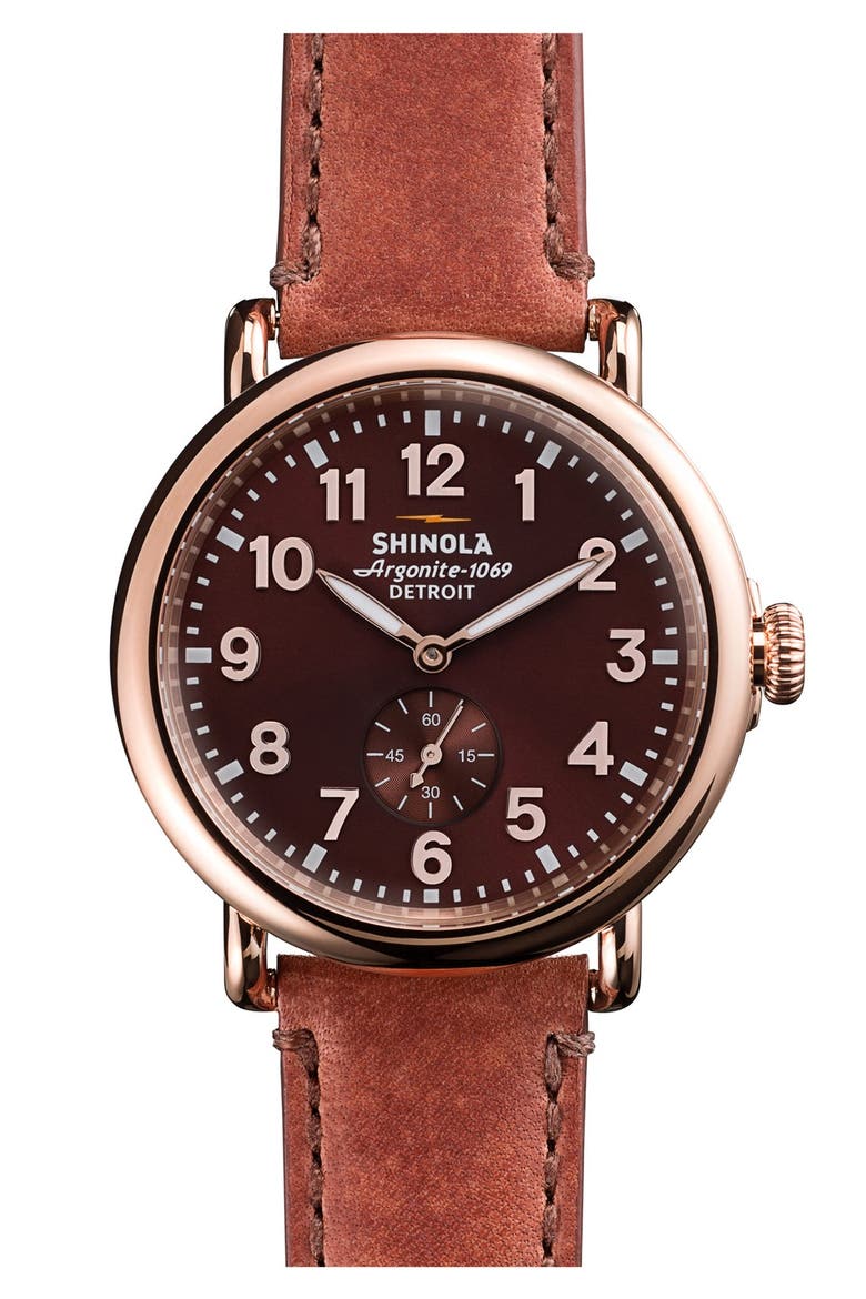 The Runwell Leather Strap Watch, 41mm, Main, color, ORCHID/ ROSE GOLD