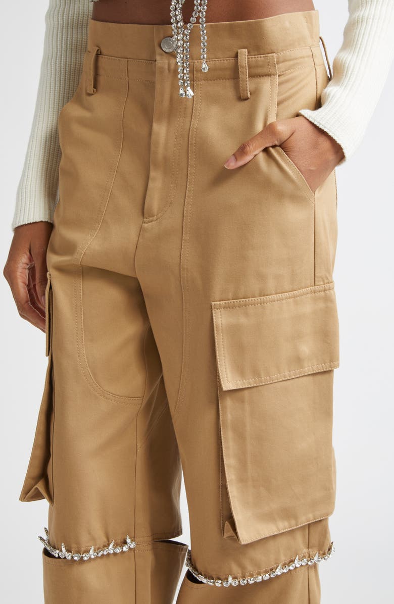 Area Crystal Trim Slit Cargo Pants, Alternate, color, Tan
