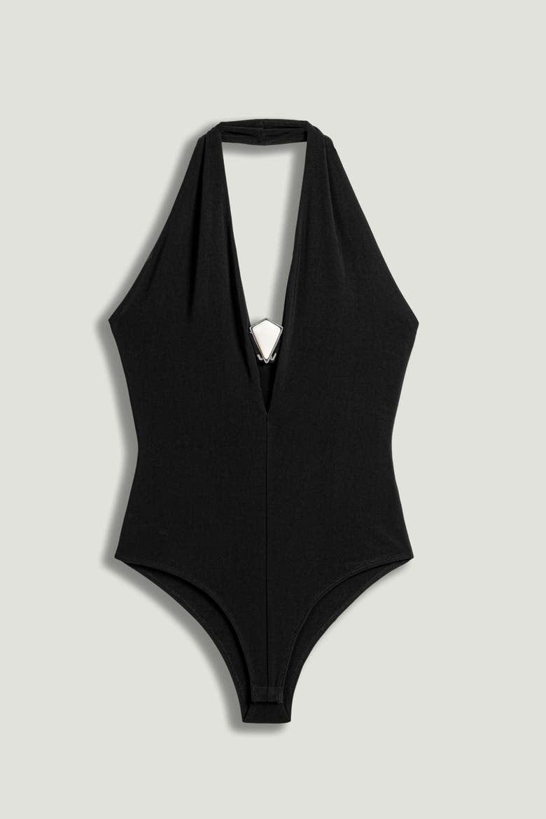Halter Deep V Blouse, Alternate, color, Black
