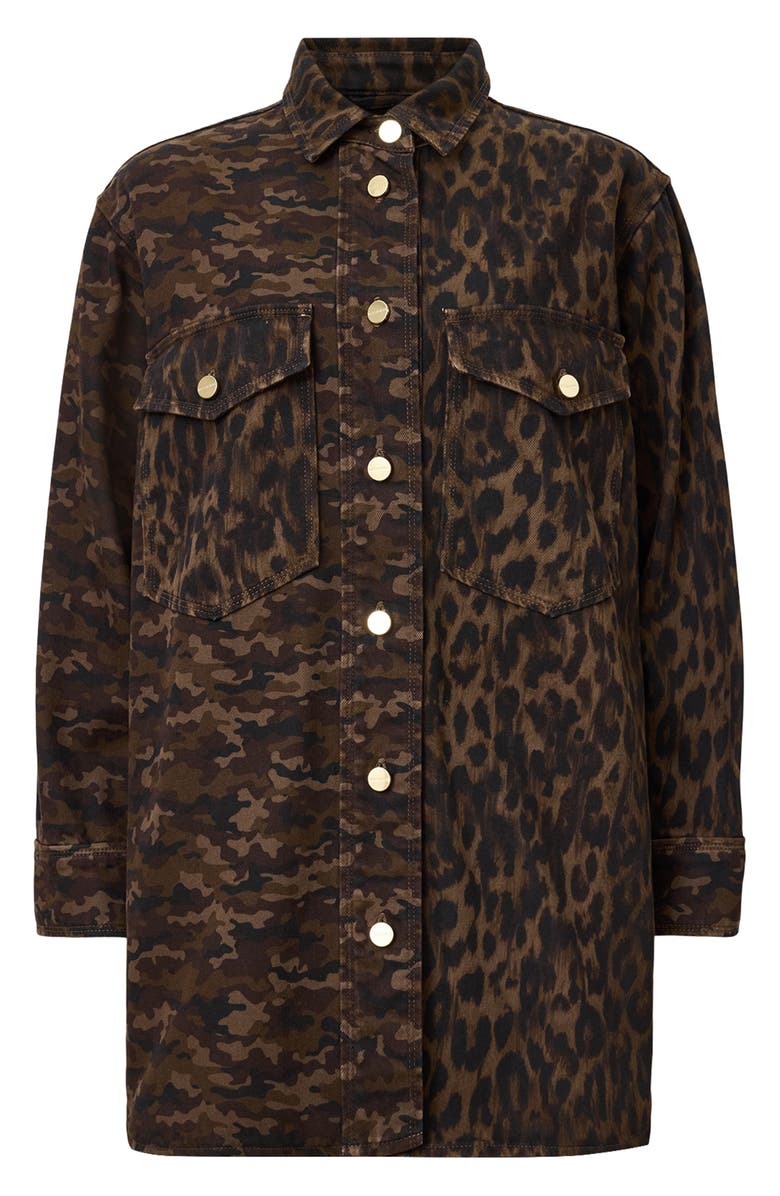 AllSaints Faye Camo & Leopard Long Sleeve Shacket Minidress, Alternate, color, 