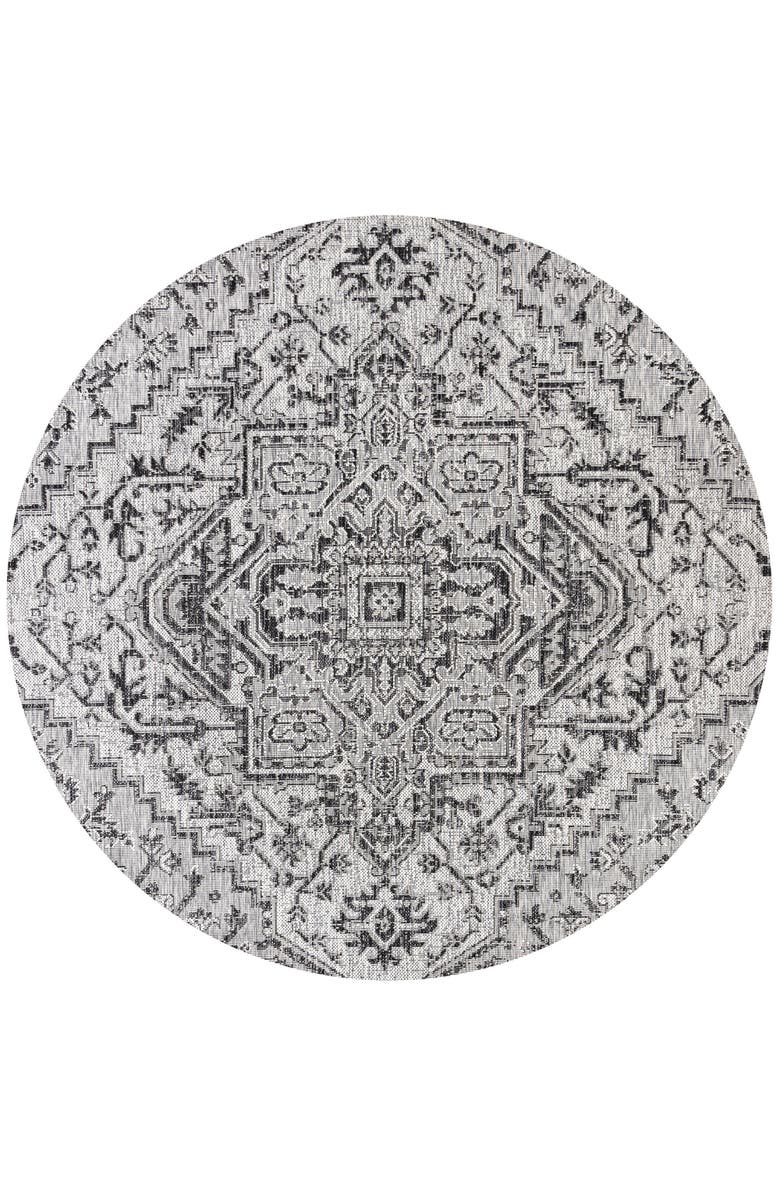 JONATHAN Y Estrella Bohemian Medallion Textured Weave Indoor/Outdoor Round Area Rug, Alternate, color, Black/Gray