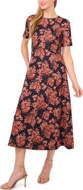 Ted Baker Floral Short Sleeve Ponte Midi Dress