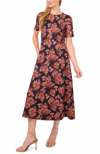 Ted Baker Floral Short Sleeve Ponte Midi Dress